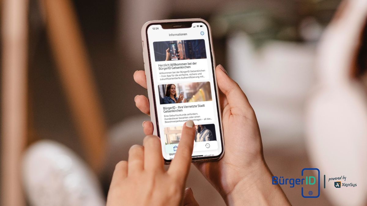 Nahaufnahme eines Smartphones, auf dem die Smartphone-Bürger-ID bedient wird.